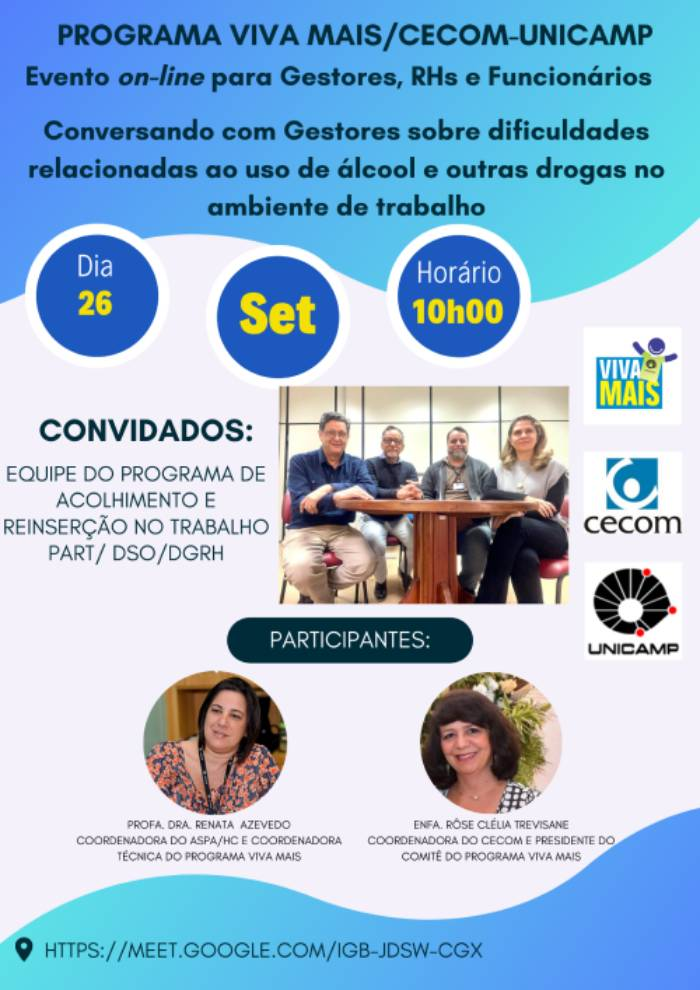 Programa Viva Mais do Cecom organiza evento online para RHs e gestores das unidades, órgãos, faculdades e institutos da Unicamp